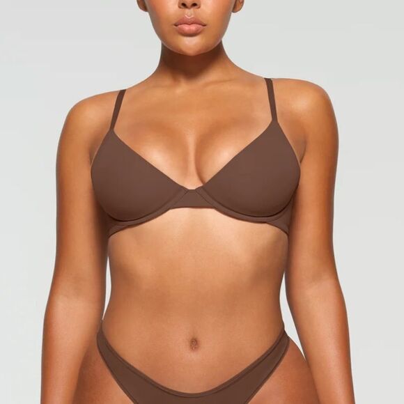 NWT SKIMS Fits Everybody Scoop Underwire Plunge Bra In Cocoa Brown